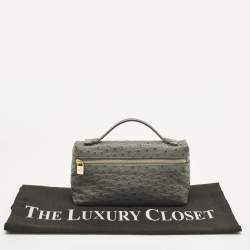 Pre Owned Loro Piana L19 Grey Ostrich Extra Pocket Pouch Clutch