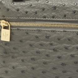 Pre Owned Loro Piana L19 Grey Ostrich Extra Pocket Pouch Clutch
