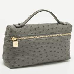Pre Owned Loro Piana L19 Grey Ostrich Extra Pocket Pouch Clutch
