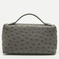 Pre Owned Loro Piana L19 Grey Ostrich Extra Pocket Pouch Clutch