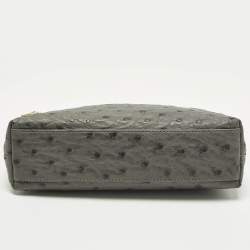Pre Owned Loro Piana L19 Grey Ostrich Extra Pocket Pouch Clutch