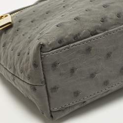 Pre Owned Loro Piana L19 Grey Ostrich Extra Pocket Pouch Clutch