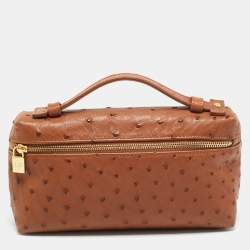 Pre Owned حقيبة صغيرة لورو بيانا L19 جلد نعام رمادي بجيب إضافي