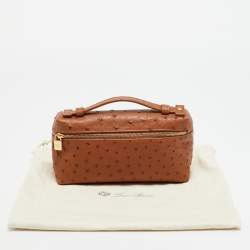 Pre Owned حقيبة صغيرة لورو بيانا L19 جلد نعام رمادي بجيب إضافي