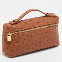 Pre Owned حقيبة صغيرة لورو بيانا L19 جلد نعام رمادي بجيب إضافي