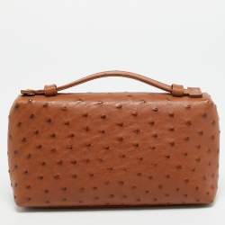 Pre Owned حقيبة صغيرة لورو بيانا L19 جلد نعام رمادي بجيب إضافي