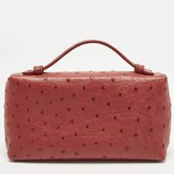 مملوكة مسبقًا حقيبة صغيرة لورو بيانا L19 جلد نعام أحمر بجيب إضافي