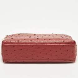 مملوكة مسبقًا حقيبة صغيرة لورو بيانا L19 جلد نعام أحمر بجيب إضافي