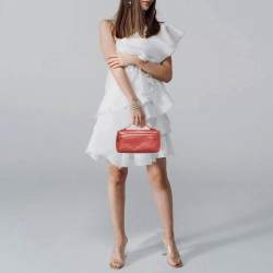 مملوكة مسبقًا حقيبة صغيرة لورو بيانا L19 جلد نعام أحمر بجيب إضافي