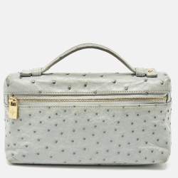 Pre Owned Loro Piana Extra Pocket L19 Light Blue Ostrich Leather Pouch