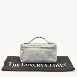 Pre Owned Loro Piana Extra Pocket L19 Light Blue Ostrich Leather Pouch