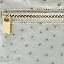 Pre Owned Loro Piana Extra Pocket L19 Light Blue Ostrich Leather Pouch