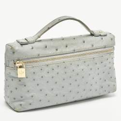 Pre Owned Loro Piana Extra Pocket L19 Light Blue Ostrich Leather Pouch