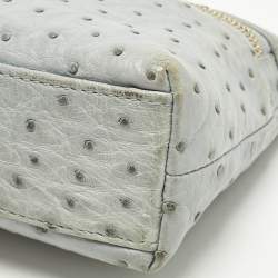 Pre Owned Loro Piana Extra Pocket L19 Light Blue Ostrich Leather Pouch