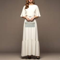 Pre Owned Loro Piana Extra Pocket L19 Light Blue Ostrich Leather Pouch