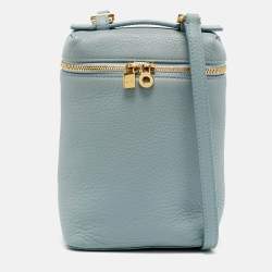 Pre Owned Loro Piana Pouch Light Blue Leather Crossbody Bag