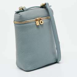 Pre Owned Loro Piana Pouch Light Blue Leather Crossbody Bag