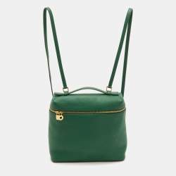 مملوكة مسبقًا Loro Piana Extra Pocket L23.5 Green Leather Backpack