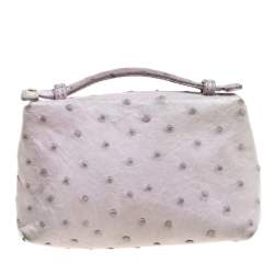 Pre Owned Loro Piana Pale Green Ostrich Leather Zip Pouch