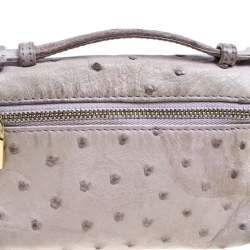 Pre Owned Loro Piana Pale Green Ostrich Leather Zip Pouch