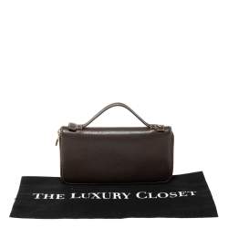 Pre Owned Loro Piana Dark Grey Leather Zip Around Pouch