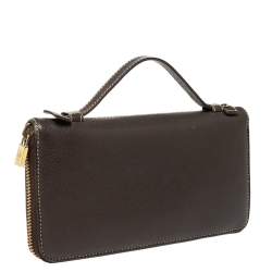 Pre Owned Loro Piana Dark Grey Leather Zip Around Pouch