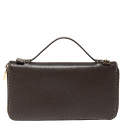 Pre Owned Loro Piana Dark Grey Leather Zip Around Pouch