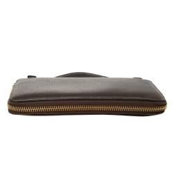 Pre Owned Loro Piana Dark Grey Leather Zip Around Pouch