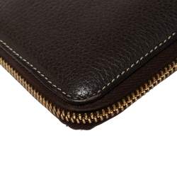 Pre Owned Loro Piana Dark Grey Leather Zip Around Pouch