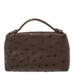 Pre Owned Loro Piana Brown Ostrich Zip Pouch