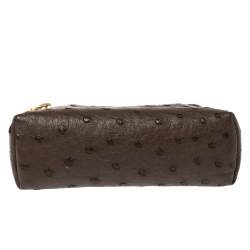 Pre Owned Loro Piana Brown Ostrich Zip Pouch