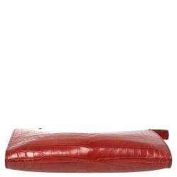 Loro Piana Red Crocodile Zipped Flat Pouch