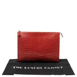 Loro Piana Red Crocodile Zipped Flat Pouch