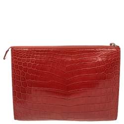 Loro Piana Red Crocodile Zipped Flat Pouch