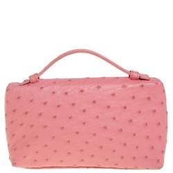 Pre Owned Loro Piana Pink Ostrich Zip Pouch