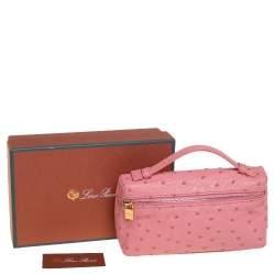 Pre Owned Loro Piana Pink Ostrich Zip Pouch
