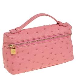 Pre Owned Loro Piana Pink Ostrich Zip Pouch