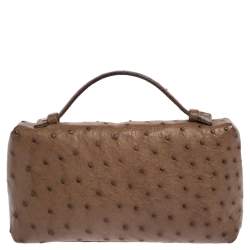 Pre Owned Loro Piana Brown Ostrich Zip Pouch
