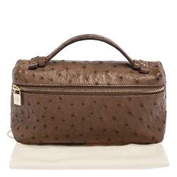 Pre Owned Loro Piana Brown Ostrich Zip Pouch