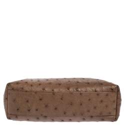 Pre Owned Loro Piana Brown Ostrich Zip Pouch