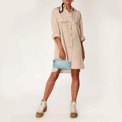 Pre Owned Loro Piana Light Blue Ostrich Zip Pouch