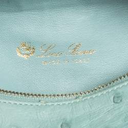 Pre Owned Loro Piana Light Blue Ostrich Zip Pouch