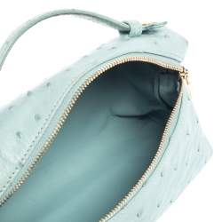Pre Owned Loro Piana Light Blue Ostrich Zip Pouch
