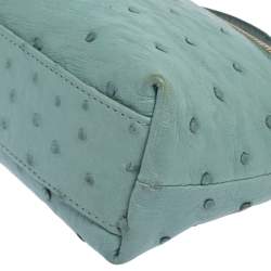 Pre Owned Loro Piana Light Blue Ostrich Zip Pouch