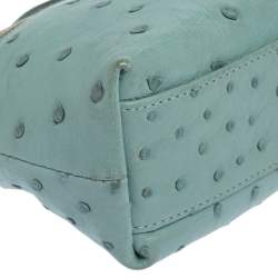 Pre Owned Loro Piana Light Blue Ostrich Zip Pouch