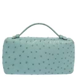 Pre Owned Loro Piana Light Blue Ostrich Zip Pouch