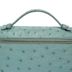 Pre Owned Loro Piana Light Blue Ostrich Zip Pouch