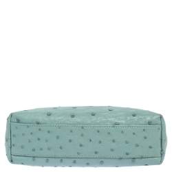 Pre Owned Loro Piana Light Blue Ostrich Zip Pouch