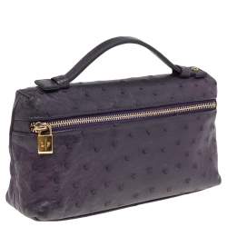 Pre Owned Loro Piana Purple Ostrich Leather Zip L19 Pouch