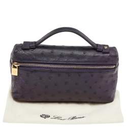 Pre Owned Loro Piana Purple Ostrich Leather Zip L19 Pouch